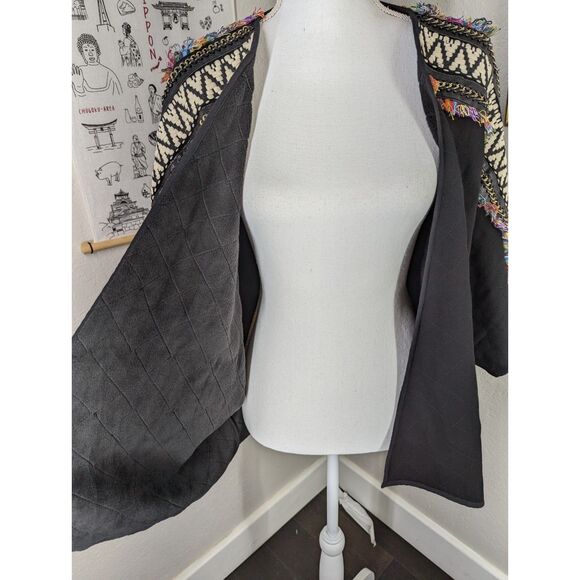 Artsy Judith March Embroidered Black Colorful Bat Wing Cardigan Womens S - Picture 7 of 10